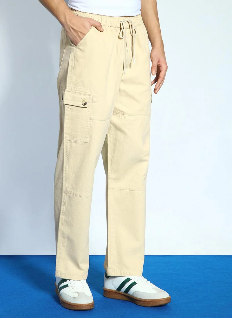 Urbano Fashion  Urbano Fashion Men's Beige Loose Baggy Fit Cargo Jogger Chino Pant with 6 Pockets Stretchable for Men | Best Price UAE